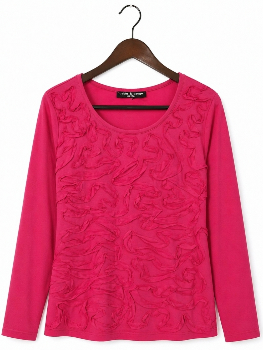 Cable & Gauge Petite Pink Floral Embellishment Long Sleeve Top No Size Tag